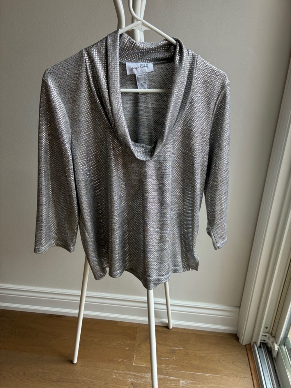 Joseph Ribkoff Silver Metallic Cowl Neck Sweater